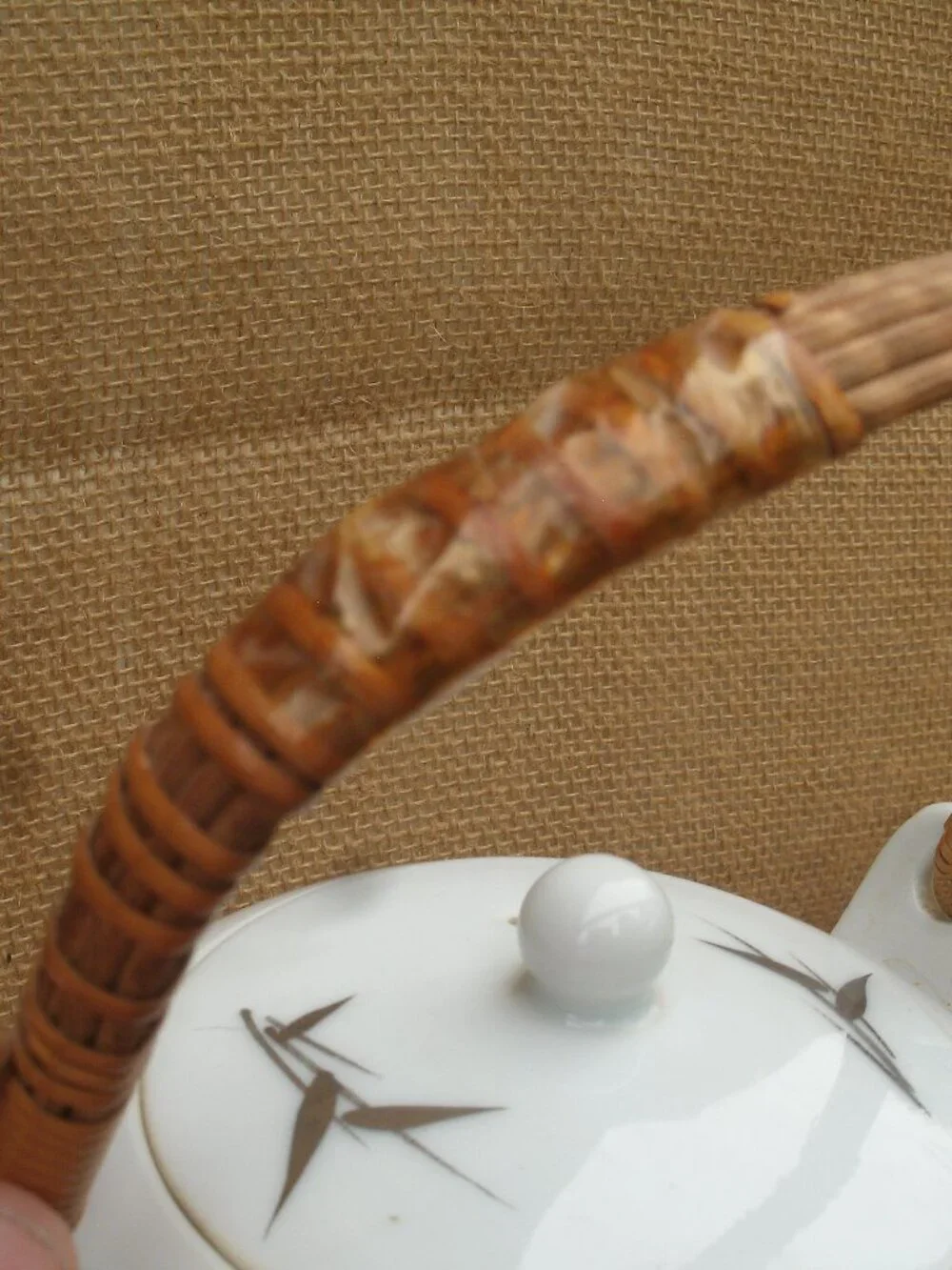 Vintage Otagiri Brushstroke Bamboo Teapot Rattan Handle